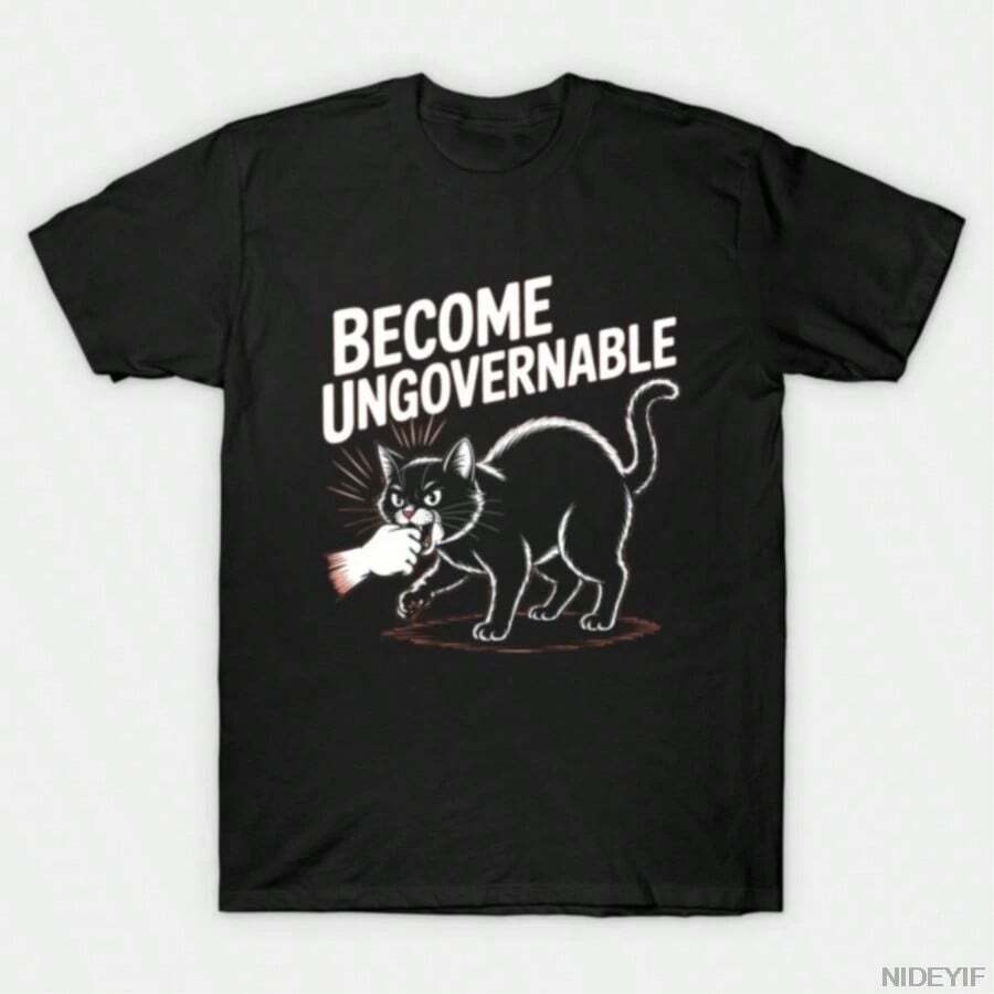 Camiseta de meme de gato divertido que muerde la mano para hombres y mujeres, 100% algodón, camisetas de manga corta 1226-2 - Negro - Ver 1