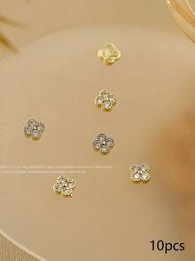 10 件装奢华优雅方形美甲饰品，Y2K 极简美甲配件，情人节必备，闪亮白色和粉色水钻，适合多种 DIY 美甲装饰，短指甲，法式美甲