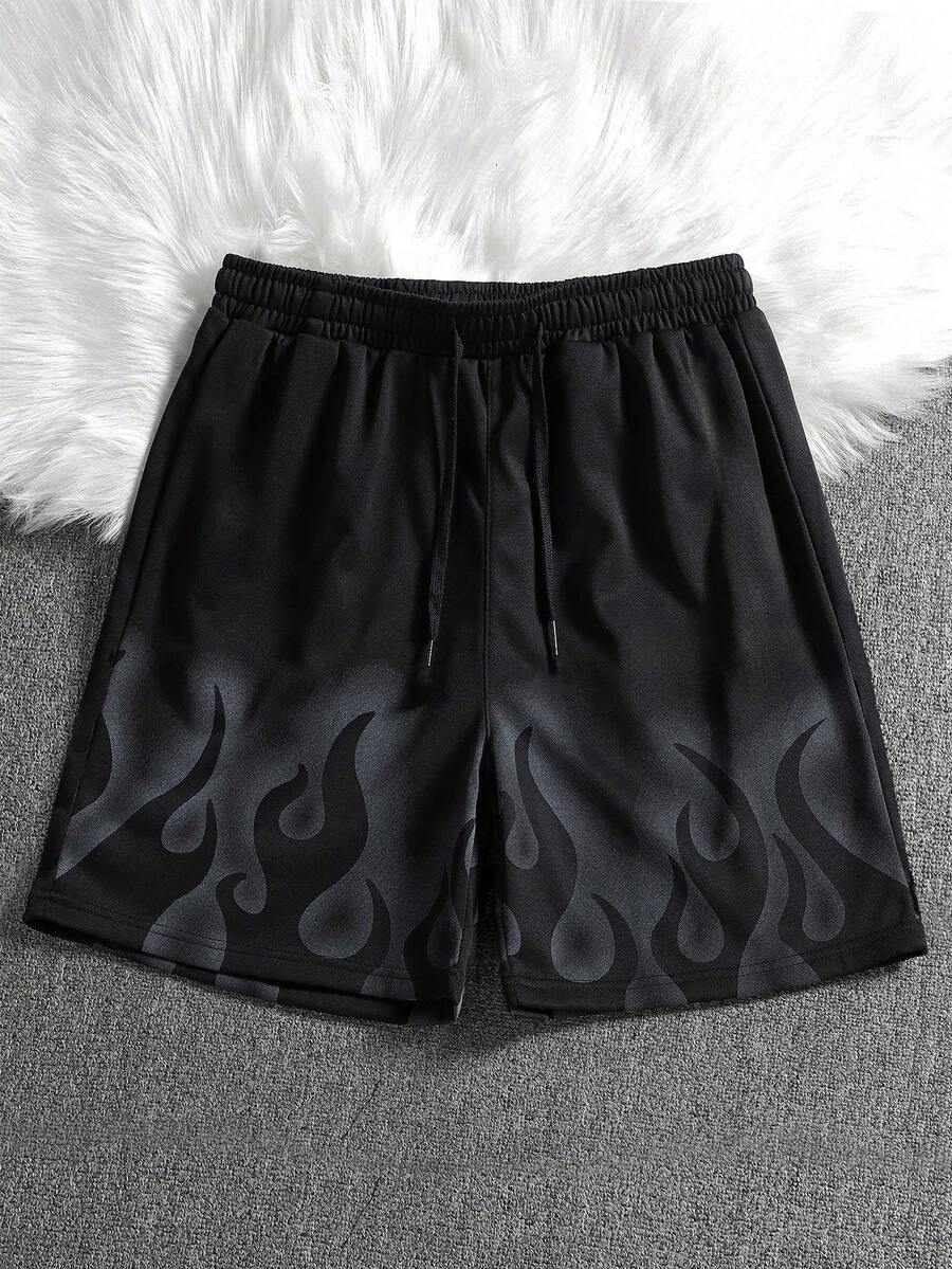 Men's Casual Flame Print Knit Shorts