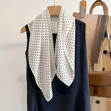 New Polka Dot Cotton Linen Scarf For Women, Stylish Solid Color Neck Wrap, Lightweight & Breathable Spring & Summer Square Scarf, Chic Accessory - White - View 6