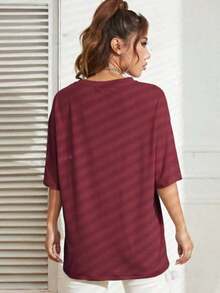 Oversized T-Shirt, Overtec Fashionable Style, 100% Cotton, Street Style, Loose Style, Oversized Blouse - 紫紅色 - 查看 4