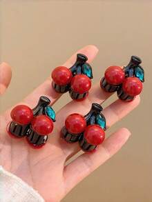 2pcs Women's Red Cherry Princess Hair Clips, New Bangs Top Clips, Versatile Mini Hair Claw, Suitable For Daily Use