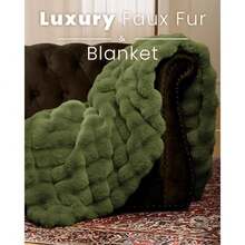 Ultra Soft Cozy Faux Fur Throw Blanket, Fuzzy Plush Thick Bubble Blanket, Oversize Luxury Fluffy Blanket For Couch, Sofa, Bedroom, And Living Room,50x60 Inches,Green,40008333 - 綠色 - 查看 2