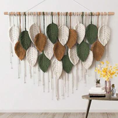 CYPNLímite-MX Tapiz Grande de Macramé Bohemio Tejido a Mano para Colgar en la pared Hojas Grandes y Elegantes Arte de Pared Tejido Tapiz con Borlas de Hojas para Hogar Recámara Galería Apartamento Ash AmarilloFashion