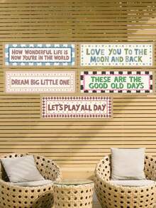 1pc Canvas Wall Art - "Good Old Days" Framed Print, "You Came Into This World, Life Is So Beautiful" Framed Print, Boy's Room Decor Framed "Love You To The Moon And Back" Banner Print, "Love You To The Moon And Back" Print Framed "Dream Big, Little One" Banner Print, "Dream Big, Little One" Print, Framed "Let's Play All Day" Baby Print – Framed Nursery Wall Art Perfect For Playroom Decor Nursery Decor Little One" Banner Print - Multicolor - View 1