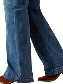 Women's Wide Leg Jeans Casual High Waisted Straight Denim Pants With Pockets - Màu xanh lam - Xem 4