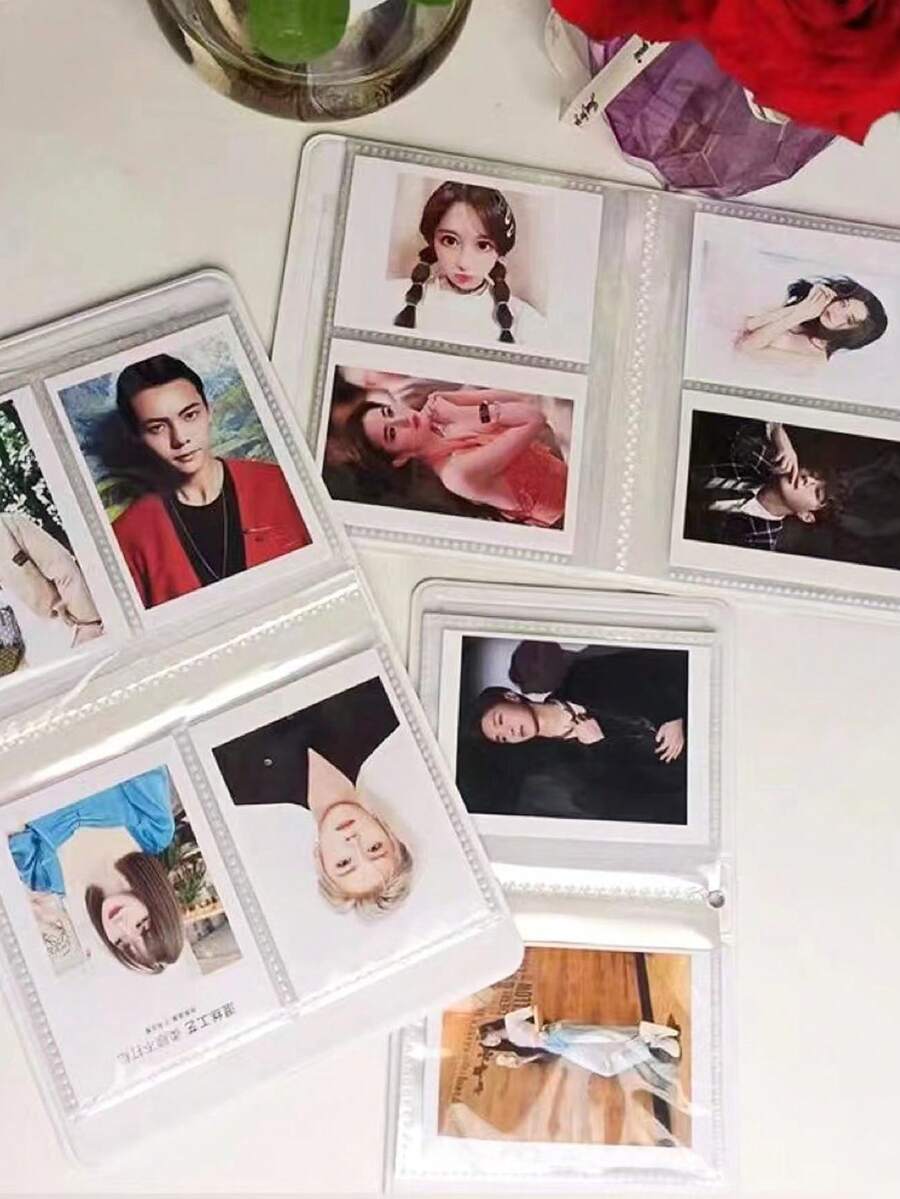 1个口袋迷你ins风卡通相册相框照片卡片夹书收藏册照片卡片贴纸，心形镂空3英寸迷你相册可插入名片夹 - 彩色 - 查看 1