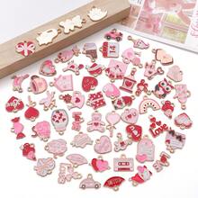 少女粉色情人节饰品，20/30/50/60 件珐琅心形玫瑰 LOVE 字母吊坠，可用于 DIY 耳环和项链。 - 粉紅色 - 查看 5