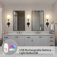 Rechargeable Battery Powered Wall Lamp, With 15-Color Temperature Adjustable Remote Control, Battery-Operated Non-Hardwired Wall Light For Bedroom, Cottage, Bedside Reading Lamp (Black) - 15RGB - View 7