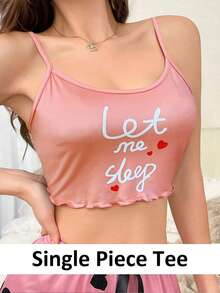 Pijama superior cómodo con estampado de corazones rosados para mujer - Rosa - Ver 1