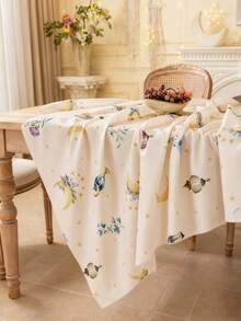 1pc Elegant Beige Rectangular Tablecloth, Featuring Colorful Lanterns, Floral Patterns And Golden Moon Design, Machine Washable, Suitable For Dining Table, Coffee Table, Kitchen, Dining Room, Living Room, Parties, Celebrations, Festivals, Gifts - Multicolor - View 16