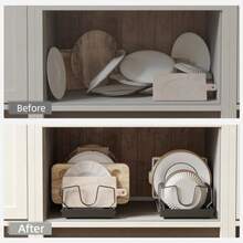 CYPNNETEL 2-Piezas Organizador de Sartenes y Ollas para Cajon Metal Organizador de Sartenes 8 Compartimentos Ajustables Corredero para Sartenes y Ollas con Adhesivo Organizacion Hogar/CocinaFashion