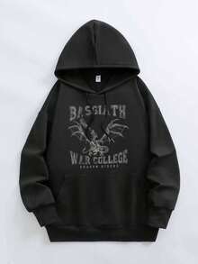 女士休闲印花连帽长袖卫衣 - 黑色 - 查看 2