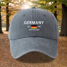 Unisex Fashionable Versatile Printed GERMANY Baseball Cap, Classic Vintage Washed Lightweight Curved Brim Hat For Outdoor Vacation Camping And Casual Occasions - Grey - View 1