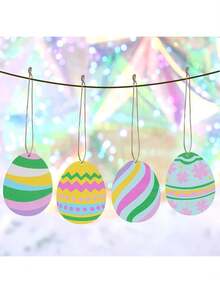 20/40个DIY木质镂空彩蛋吊坠工艺品，长2/3.94/7英寸，配10米黄麻绳，复活节悬挂装饰，复活节家庭聚会装饰，绘画礼物 - 杏色 - 查看 6