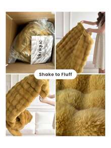 Ultra Soft Cozy Faux Fur Throw Blanket, Fuzzy Plush Thick Bubble Blanket, Oversize Luxury Fluffy Blanket For Couch, Sofa, Bedroom, And Living Room,50x60 Inches, Dark Yellow,40008323 - 黃色 - 查看 6