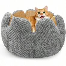 Cama de Gato pétalo Cama de Perro Perrera cálida casa de Gatitos en Invierno Cesta Redonda de Peluche Suave Almohadilla de Cachorro Cena de Mascotas (Gris, 40cm) - Gris - Ver 1
