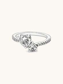 1 PC Fashion High-End Exquisite Luxury Diamond Ring, Double Heart Diamond Ring, Wedding Ring, Engagement Ring, Suitable As A Beautiful Gift To Witness Love - Bạc - Xem 3