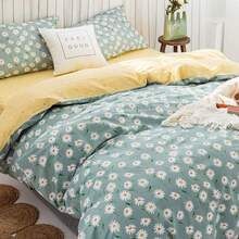 (AMYTCJ07-1T), Daisy Green Floral Duvet Cover Twin Cotton Girl Bedding Sets White Daisy Flower Print Comforter With 2 Pillowcases Garden Style Aesthetic Bedroom Collection Size Variant 3 - B#雛菊花卉 - 查看 3