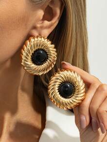 2pcs/Set Bohemian Geometric Circle Textured Fashion Earrings, Elegant Luxury Party, Daily Casual, Couple Date, Wedding, Women's Festival Versatile Jewelry Gift - Earring - View 1