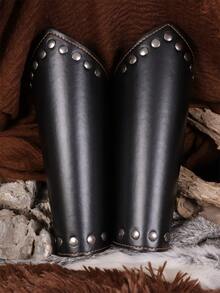 两件套中世纪维京护臂护腕 - 仿皮材质，饰以金色金属铆钉，文艺复兴时期角色扮演游戏、舞台格斗、历史重演道具 - 无需电池 - 兼容北欧维京盔甲套装 - A - 查看 5