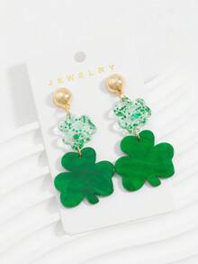 1 Đôi bông tai hình cỏ bốn lá lấp lánh bằng acrylic thanh lịch, trang trí nơ, móc bông tai bằng thép không gỉ, phụ kiện dự tiệc ngày lễ Thánh Patrick. - Xanh 3 - Xem 1