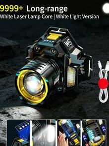 1pc Super Bright USB Rechargeable Smart Emergency Headlamp, Hands-Free Operation, Waterproof & Shockproof, Suitable For Night Cycling, Rescue And Other High-Demand Scenarios - Black - View 2