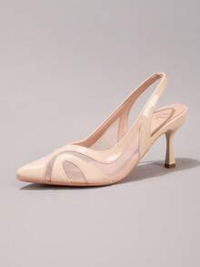 Fashionable Lace Patchwork High Heel Shoes, Sexy Pointed Toe Stilettos, Party & Evening Wear Backless Sandals, Apricot Color,Summer Outfits - Apricot - View 16