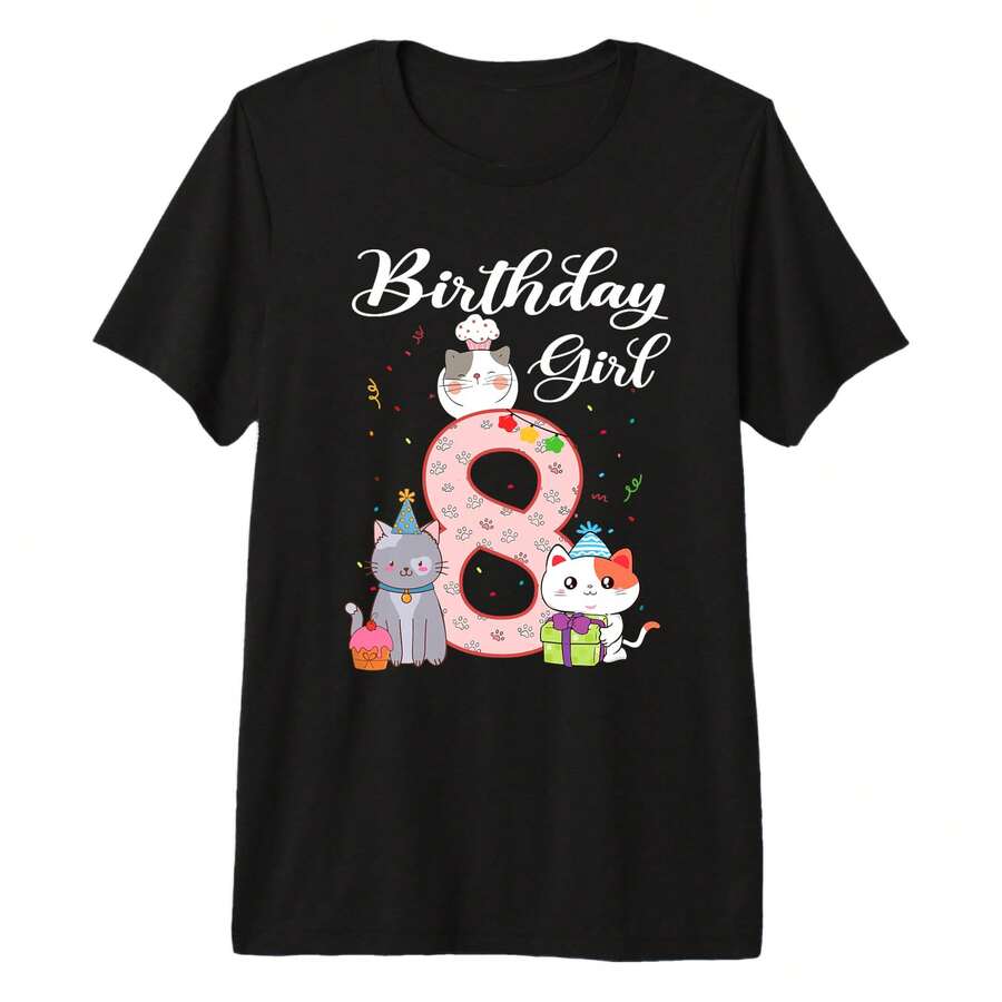 Cat 8th Birthday  Kittens S 8 Years Old Cats Premium Tri-Blend T-Shirtbody's Natural Curves Without Clinging, Offering A Balanced Mix Of Comfort And A Polished, Slimming Silhouette For Everyday Wear. - Black - View 1
