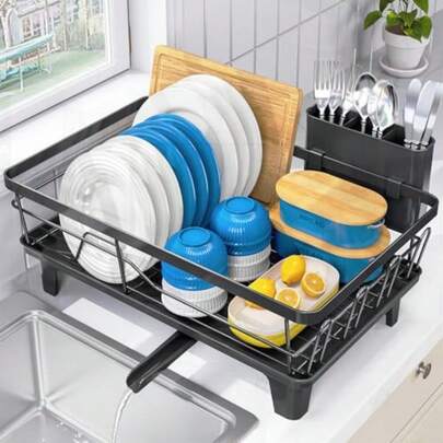 Dish Drainers For Kitchen Counter - Large Capacity Dish Drying Rack With Drainboard Rustproof And Sturdy Design Black Dish Rack Perfect For Plates Cups And Kitchen Countertop Organization