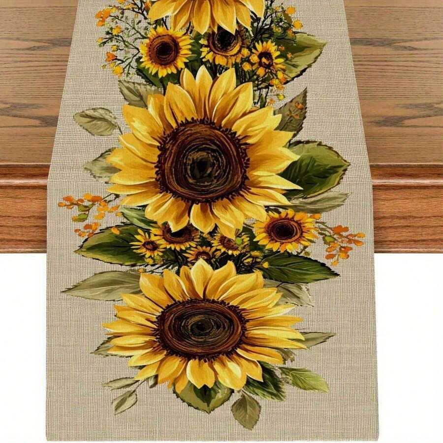 1pcs, Pastoral Style Sunflower Table Runner, Warm Home Decor, High-Quality Table Cloth/Coffee Table Cloth, Fresh And Natural Style, Suitable For Living Room And Bedroom Decoration, Artistic Print, Durable Material, Suitable For All Seasons. - Nhiều màu - Xem 1