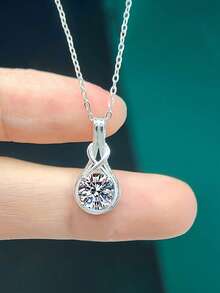 1pc Elegant Luxury 925 Sterling Silver 1 Carat 6.5mm Moissanite Necklace, Suitable For Women's Daily Wear, Party, Holiday, Valentine's Day, Christmas, Wedding Anniversary, Women's Sparkling Jewelry Gift