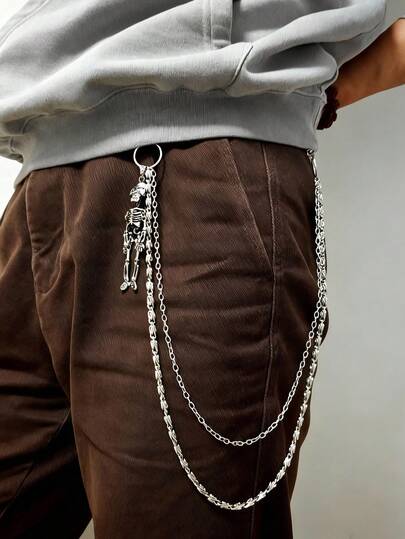 1条时尚简约骷髅双层不锈钢裤链，男女皆宜的朋克摇滚腰链，牛仔裤配饰，适合秋冬季节、青少年、青年、男士、休闲、户外、运动、旅行、毕业礼物、生日礼物、日常佩戴