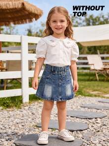 1 chiếc váy ngắn denim dáng ôm vừa vặn, phong cách tối giản, retro, dễ thương, đa năng dành cho bé gái, thích hợp mặc ngoài trời. - Rửa tối - Xem 3