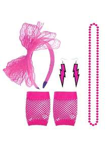 1/6件套80年代霓虹色性感短款渔网手套、耳环、项链、蕾丝发带，趣味角色扮演派对服装，化妆舞会配饰，复古休闲 - 多色 - 查看 20