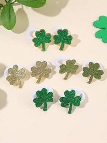 8pcs St. Patrick's Day Hair Ties Cute Sparkly Glitter Clover Rubber Bands Cute Shamrock Ponytail Holder Festive Hair Ring Lucky Clover Hair Rope Kids Baby Hair Accessories - Green - View 4
