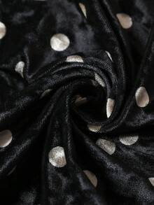 EARO Chic 女士复古丝绒波点衬衫，黑色蕾丝袖口长袖V领上衣，法式优雅办公室着装，蕾丝袖，小众设计衬衫，百搭日常穿着 - 黑色 - 查看 4