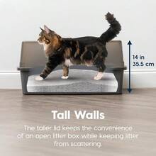 IRIS USA Caja de Arena para Gatos Extra Grande con Protección contra Derrames Caja de Arena Alta con Abierto Superior Gris - Gris - Ver 4