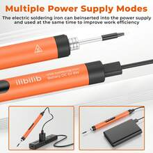 ILIBILIB HX7 Soldering Iron Kit, 8W 5V USB LCD, 260°C-420°C Adjustable Temperature, Built-In Battery, 30 Min Wireless Quick Heating Constant Temperature, Smart Sleep, For DIY Electronics, Includes 2 Iron Tips, Rosin Box, Tweezers, 30g Solder Wire, Stand With Sponge, Portable USB Powered - Orange - View 5