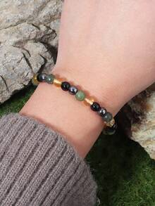 YAUKIA 1pc Bohemian Style Natural Stone Bead Bracelet Southern Jade, Citrine Wealth, Calming Bracelet Meditation Spiritual Healing Jewelry Gift - Multicolor - View 4