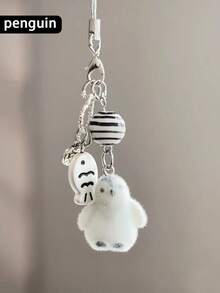 1pc Flocked Cartoon Keychain - Glacier Series, Polar Bear, Penguin, Sea Otter Pendant, Cute Bag Charm Gift - Multicolor - View 13