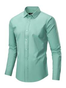 Men's Breathable, Non-Sticky Dress Shirt, Easy To Wash And Dry, Ideal For Work, Meetings, And Everyday Wear - Mint Green - View 2