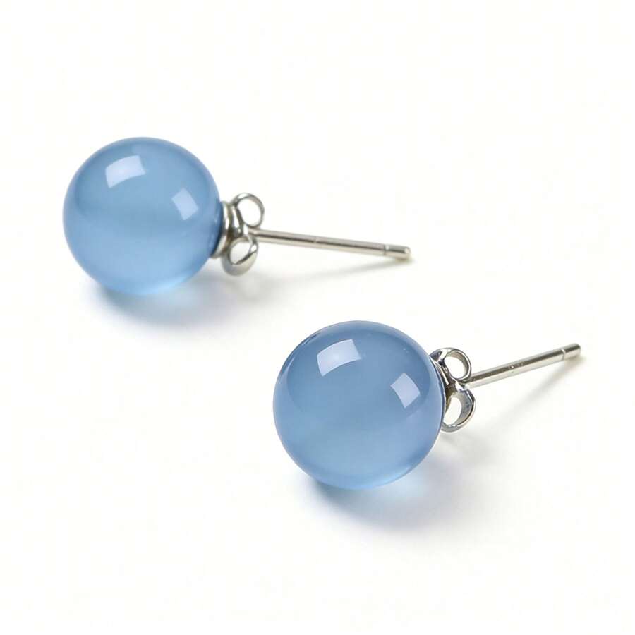 1 Pair 925 Sterling Silver Natural Agate & Carnelian Round Earrings, Designer Fashion Elegant Sexy Jewelry Gift For Young Women, Luxury Couple Vacation Present