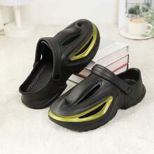 Men's Casual Breathable Hole Slip-On Sandals, Loose Fit Street Style Student , Elevated EVA Outdoor Slippers - Black - View 1