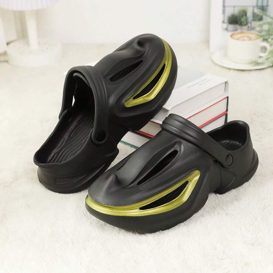 Men's Casual Breathable Hole Slip-On Sandals, Loose Fit Street Style Student , Elevated EVA Outdoor Slippers - Black - View 1