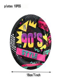50 piezas/Set Suministros para fiesta con estilo retro de los 90 - Platos, vasos, servilletas desechables de papel con patrones nostálgicos y colores neón, vajilla perfecta para fiestas con tema de los 90, celebración de cumpleaños retro, eventos nostálgicos, decoración "estilo de los 90", incluye cinta de casete y mando de videojuego, artículos y esenciales para la fiesta - Multicolor - Ver 2