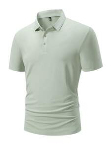 Men's Summer Short Sleeve Polo Shirt, High Stretch Quick Dry Breathable Solid Color T-Shirt, Suitable For Casual, Business, Commuting - Mint Green - View 3