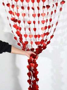 1pc Valentine's Day Heart Shaped String Curtain, Party Background Decor - Red - View 5