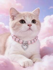 1 件装宠物爱心钻石项链；颈围可调节；猫咪项链；狗狗项链；宠物配饰；宠物用品 - 粉色 - 查看 6