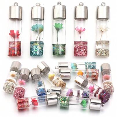 2pcs/Pack Dried Flower Star Wish Bottle Pendant, 4.5cm Cute Necklace, Phone Chain, Earring DIY Jewelry Pendant, Exquisite Holiday Handmade Decoration